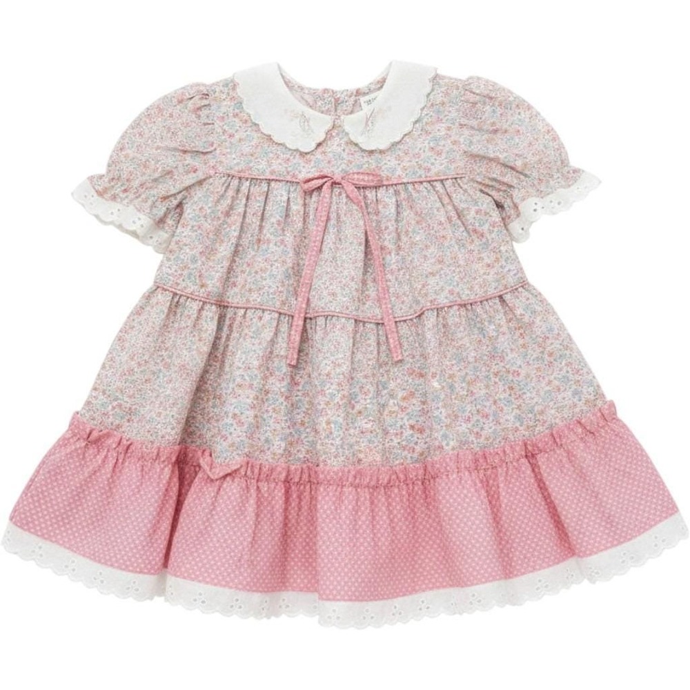 Vintage Peaches n Cream Girls Floral Tiered Dress 2T pink Scalloped Cottage 80s